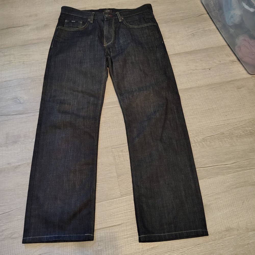 Hugo Boss Maine Regular Fit Selvedge Jeans Dark Wash Indigo Blue Mens 35x28
